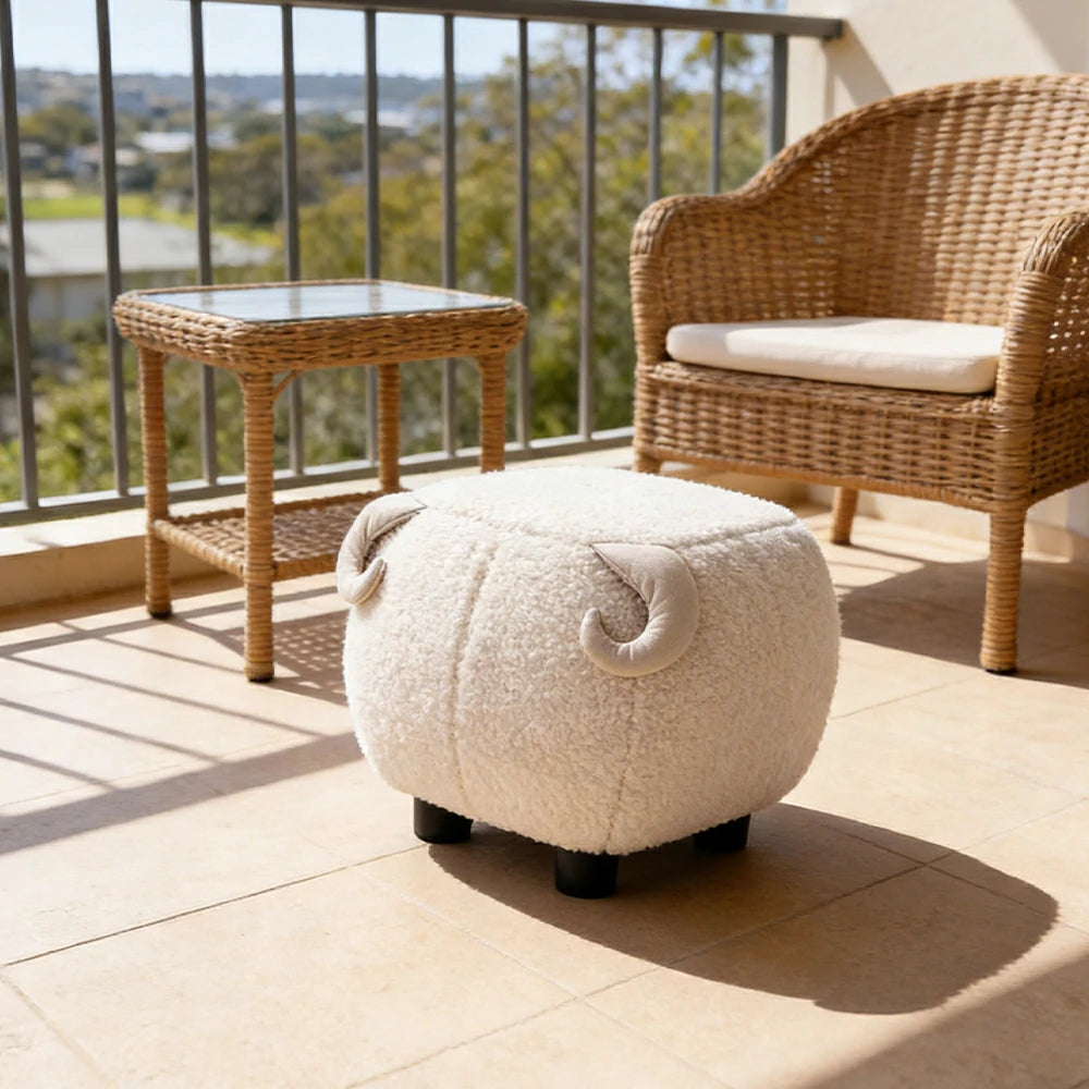 LIVARA Goat-Shaped Cashmere-Fleece Stool, Supportive Comfort Seat, Durable Upholstery, Rounded Safety Design - White