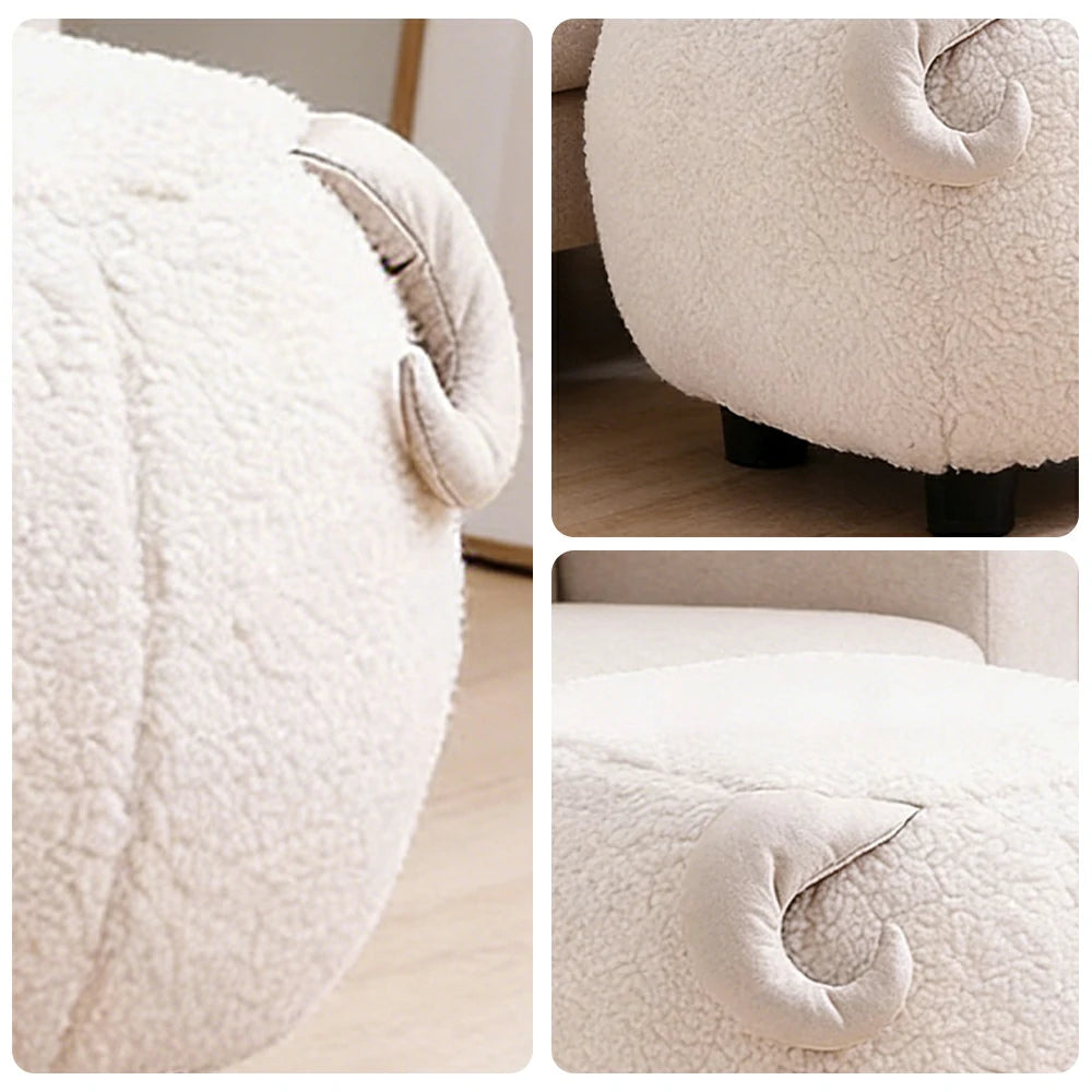 LIVARA Goat-Shaped Cashmere-Fleece Stool, Supportive Comfort Seat, Durable Upholstery, Rounded Safety Design - White