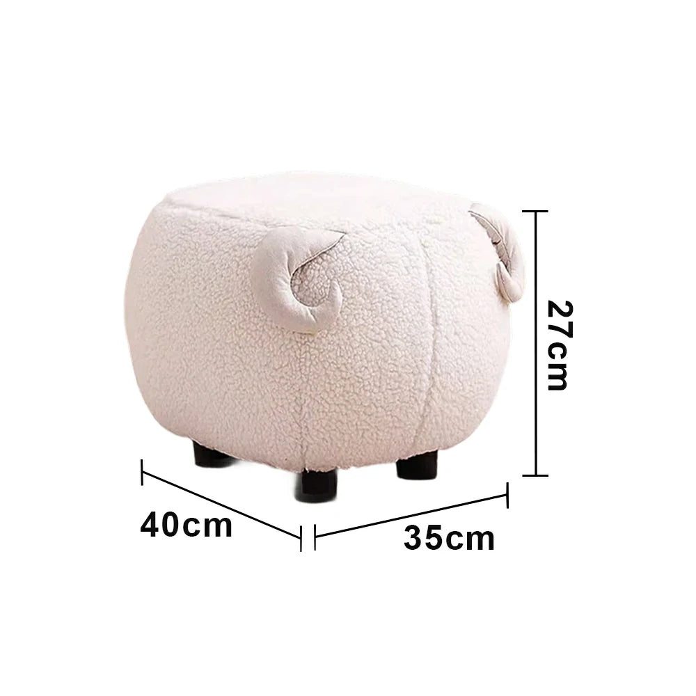LIVARA Goat-Shaped Cashmere-Fleece Stool, Supportive Comfort Seat, Durable Upholstery, Rounded Safety Design - White