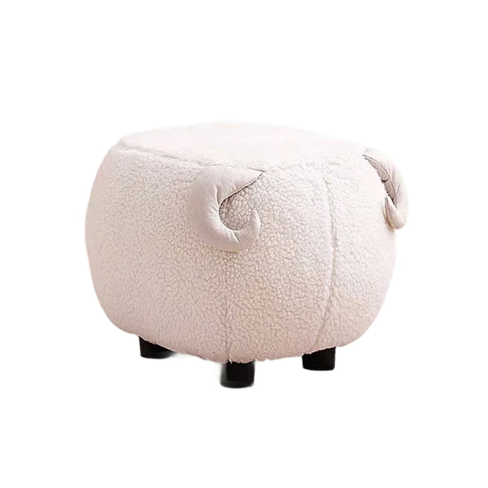 LIVARA Goat-Shaped Cashmere-Fleece Stool, Supportive Comfort Seat, Durable Upholstery, Rounded Safety Design - White