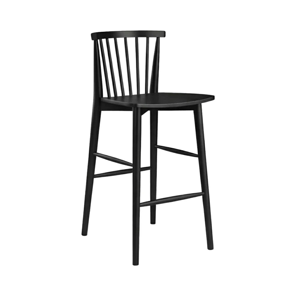 LIVARA Solid Wood Bar Stool - Ergonomic Slatted Backrest, Reinforced Crossbar Support, Durable Dining & Kitchen Seating - Black
