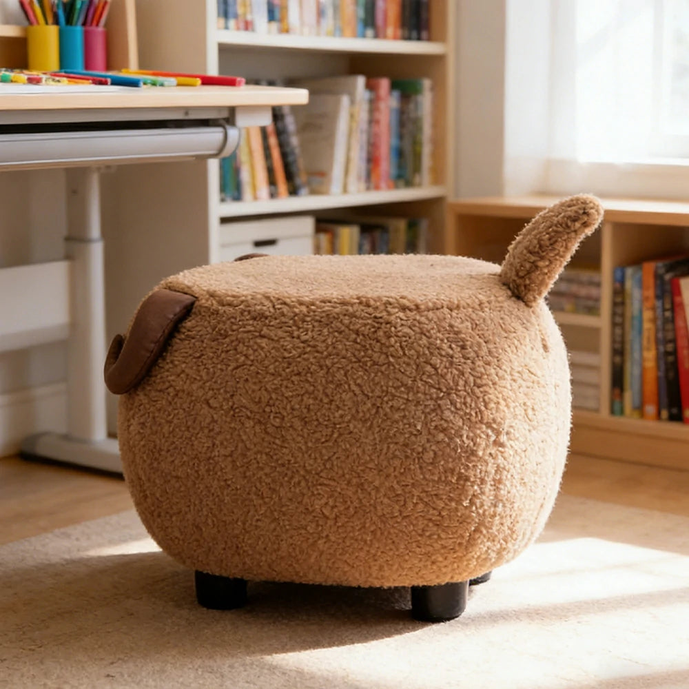 LIVARA Goat-Shaped Cashmere-Fleece Stool, Supportive Comfort Seat, Durable Upholstery, Rounded Safety Design - Coffee