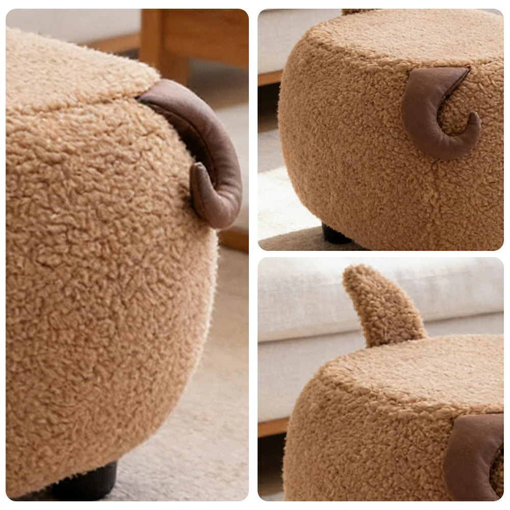 LIVARA Goat-Shaped Cashmere-Fleece Stool, Supportive Comfort Seat, Durable Upholstery, Rounded Safety Design - Coffee