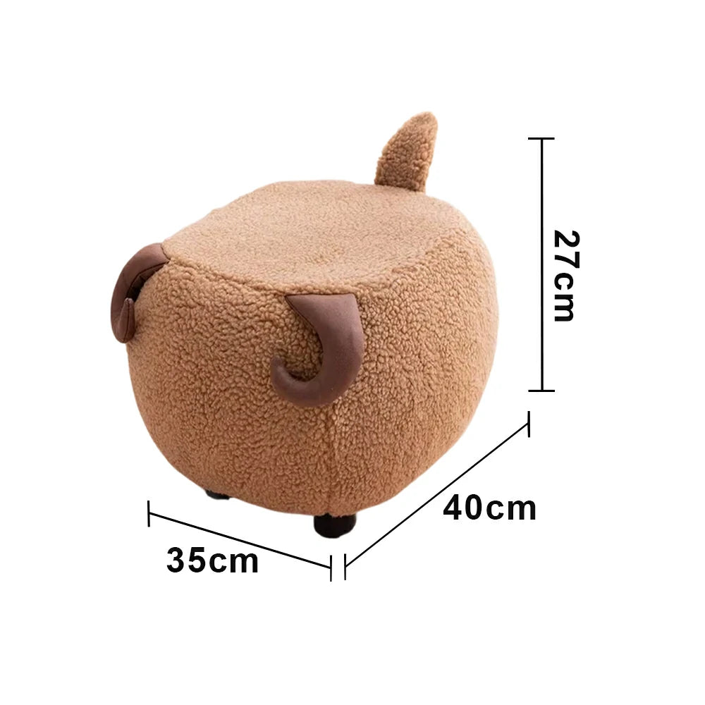 LIVARA Goat-Shaped Cashmere-Fleece Stool, Supportive Comfort Seat, Durable Upholstery, Rounded Safety Design - Coffee