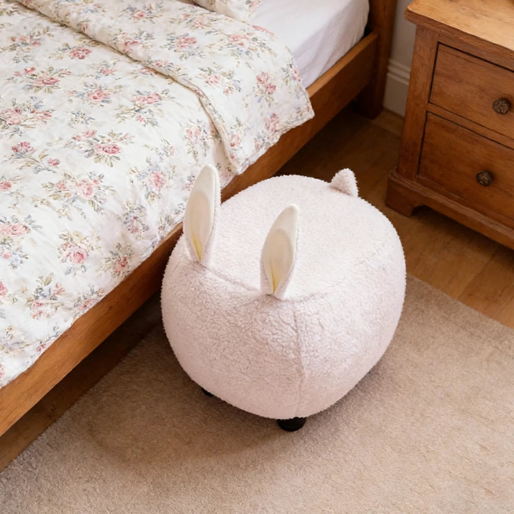 LIVARA Bunny-Shaped Cashmere-Fleece Stool, Supportive Comfort Seat, Durable Upholstery, Rounded Safety Design - White