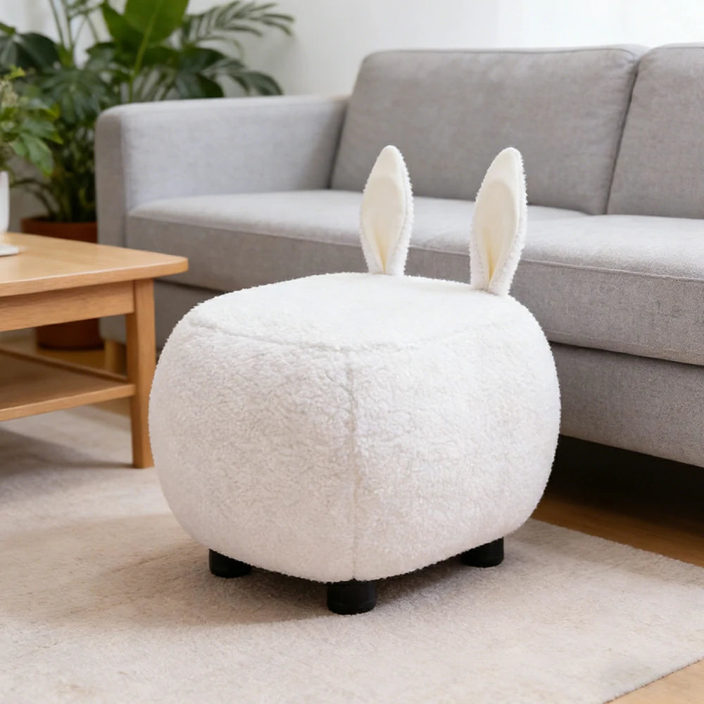 LIVARA Bunny-Shaped Cashmere-Fleece Stool, Supportive Comfort Seat, Durable Upholstery, Rounded Safety Design - White