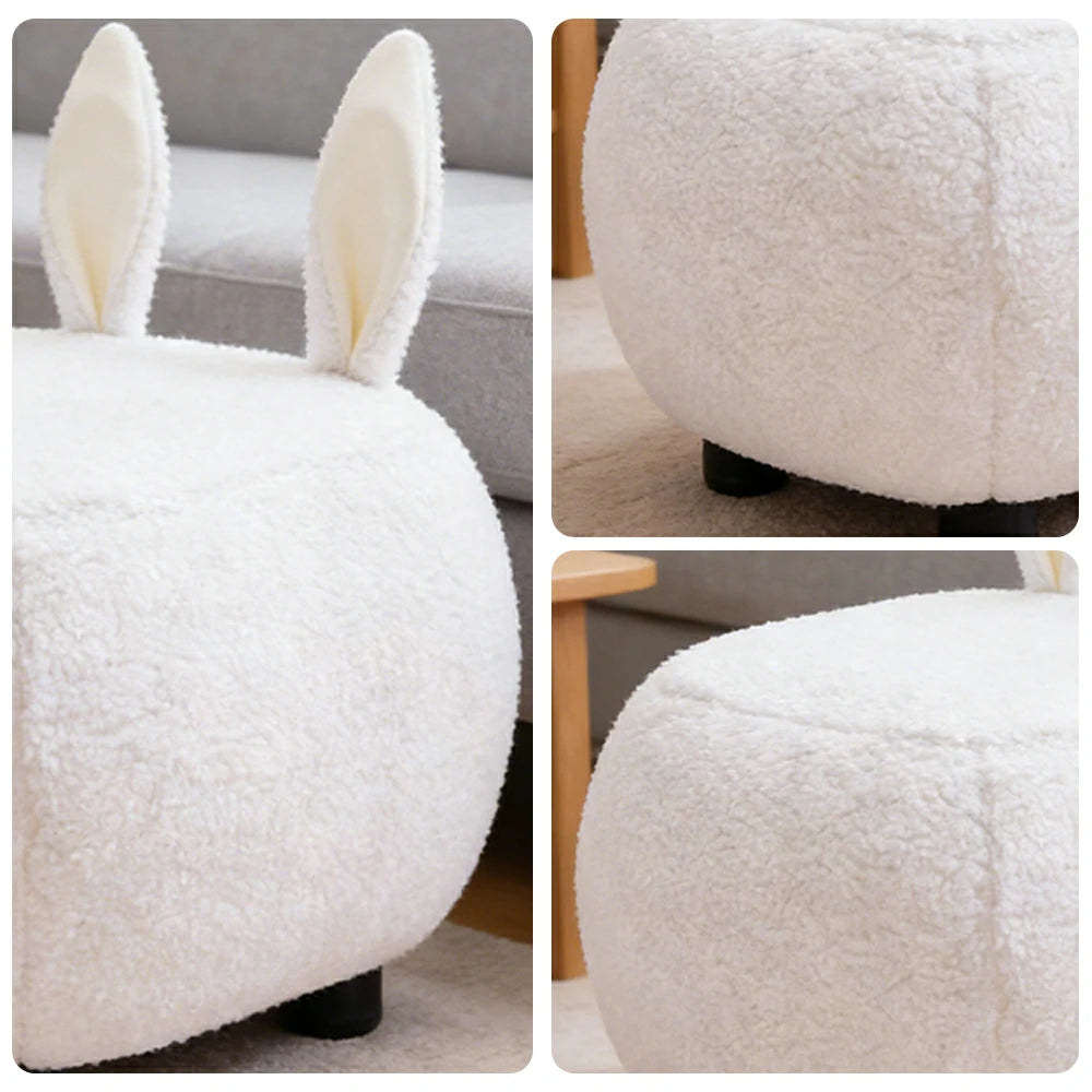 LIVARA Bunny-Shaped Cashmere-Fleece Stool, Supportive Comfort Seat, Durable Upholstery, Rounded Safety Design - White