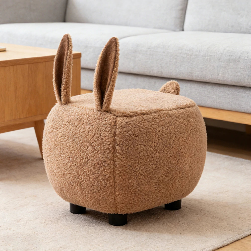 LIVARA Bunny-Shaped Cashmere-Fleece Stool, Supportive Comfort Seat, Durable Upholstery, Rounded Safety Design - Coffee