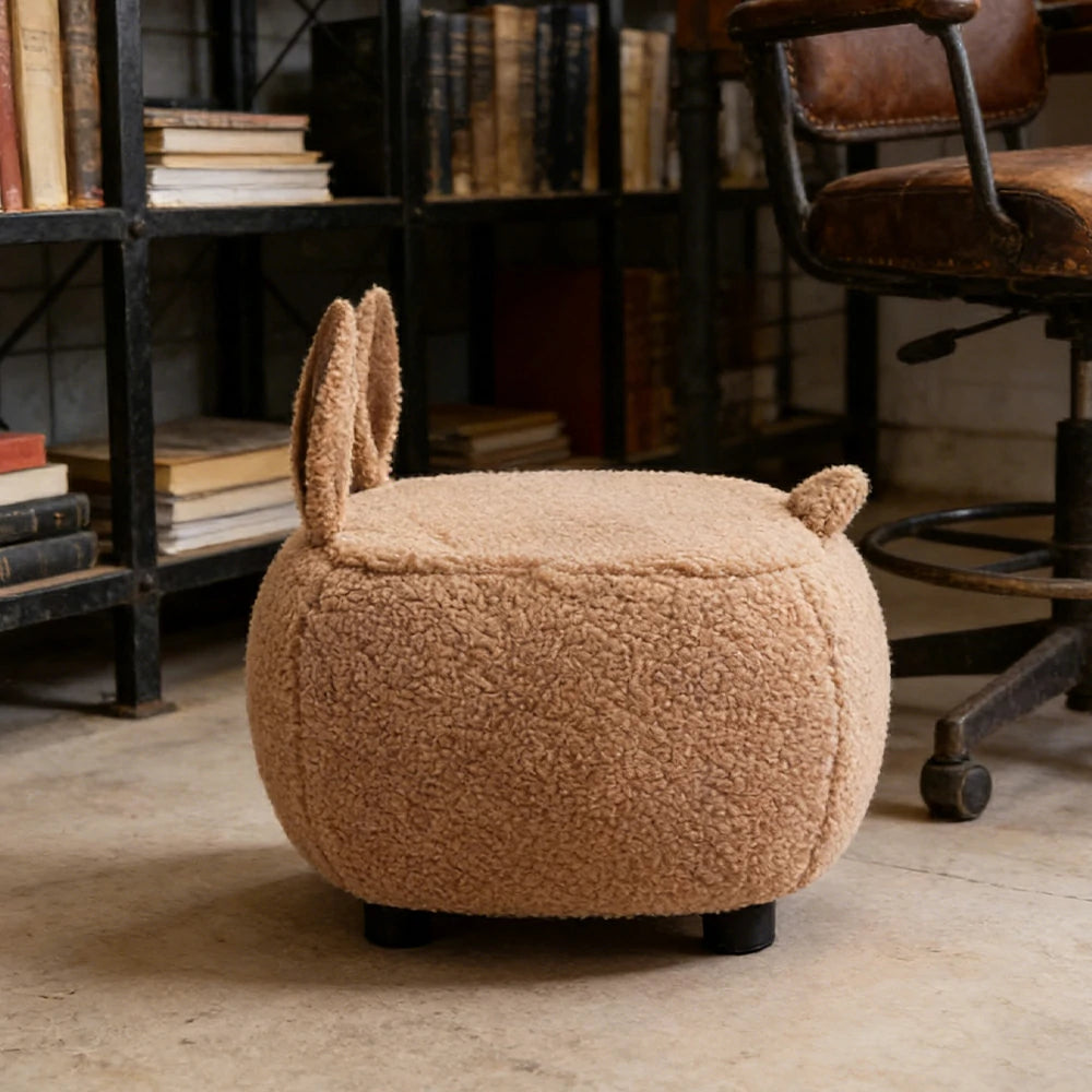 LIVARA Bunny-Shaped Cashmere-Fleece Stool, Supportive Comfort Seat, Durable Upholstery, Rounded Safety Design - Coffee