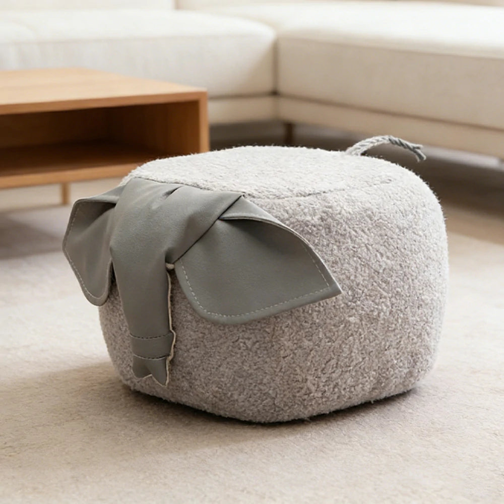 LIVARA Elephant-Shaped Teddy Fleece Stool, Supportive Comfort Seat, Durable Upholstery, Rounded Safety Design - Grey