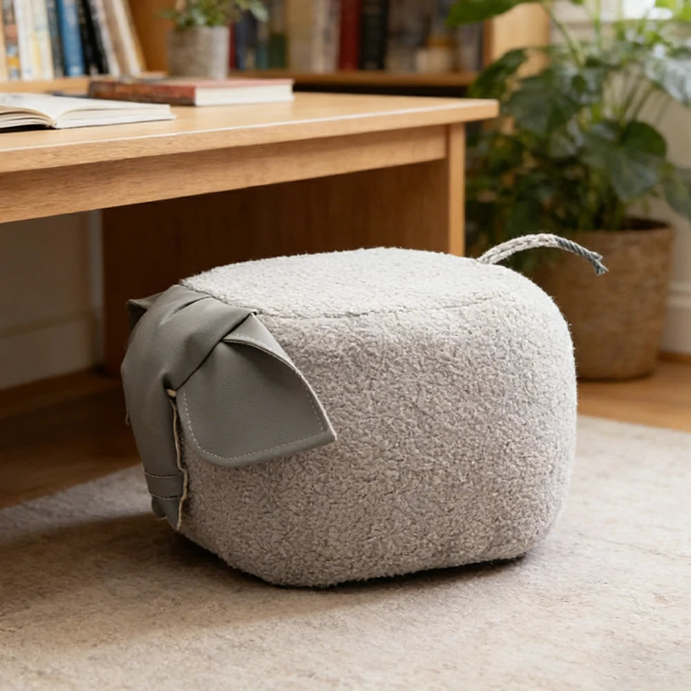 LIVARA Elephant-Shaped Teddy Fleece Stool, Supportive Comfort Seat, Durable Upholstery, Rounded Safety Design - Grey