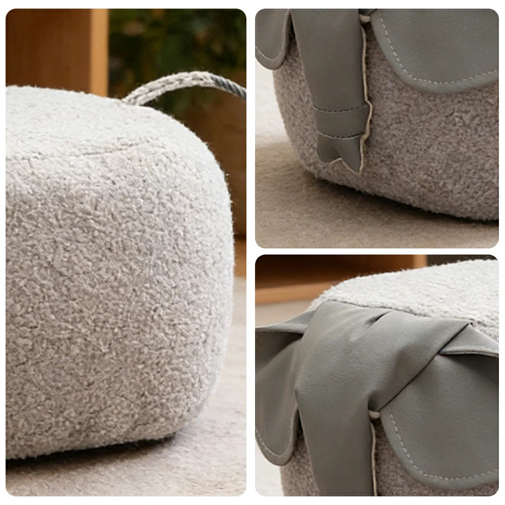 LIVARA Elephant-Shaped Teddy Fleece Stool, Supportive Comfort Seat, Durable Upholstery, Rounded Safety Design - Grey