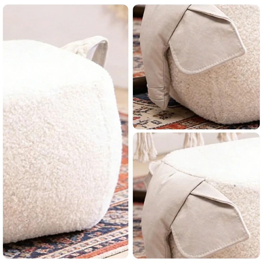 LIVARA Elephant-Shaped Teddy Fleece Stool, Supportive Comfort Seat, Durable Upholstery, Rounded Safety Design - White