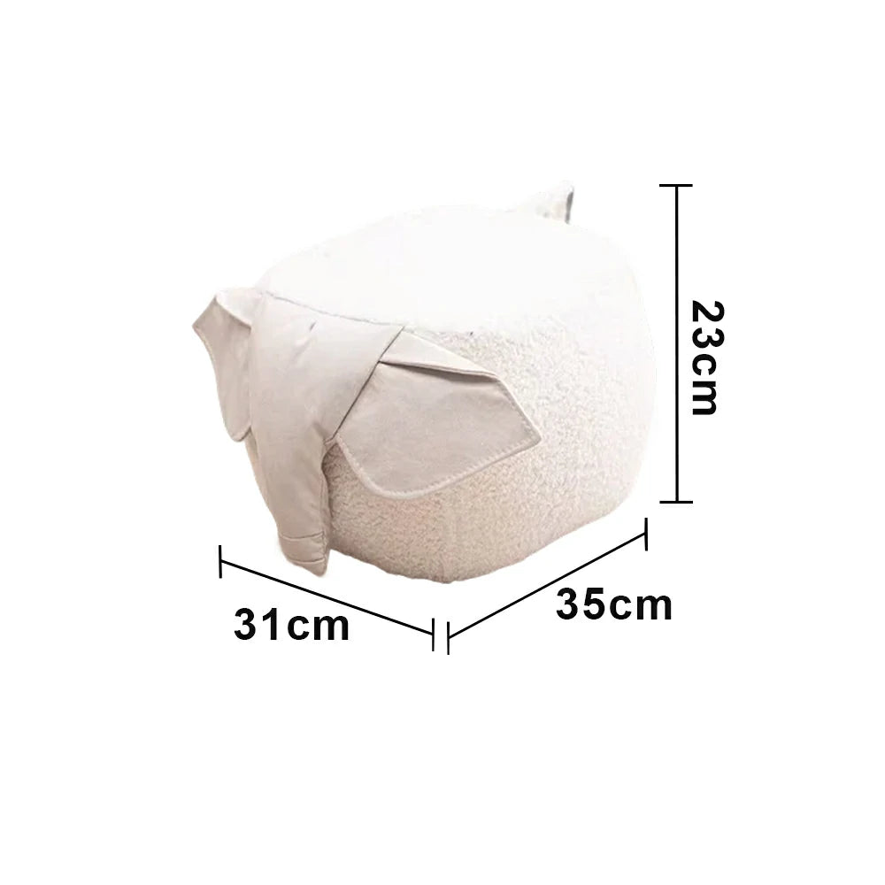 LIVARA Elephant-Shaped Teddy Fleece Stool, Supportive Comfort Seat, Durable Upholstery, Rounded Safety Design - White
