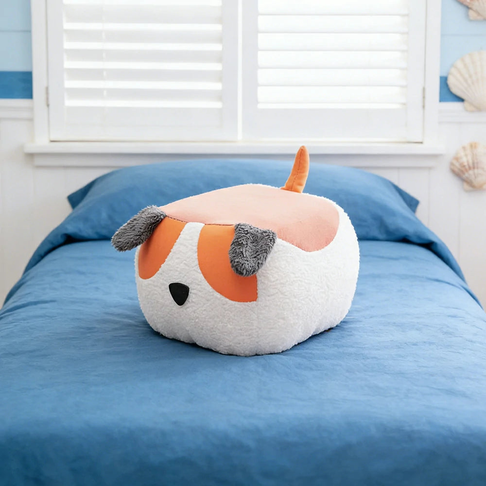 LIVARA Dog-Shaped Teddy Fleece Stool, Supportive Comfort Seat, Durable Upholstery, Rounded Safety Design - Orange