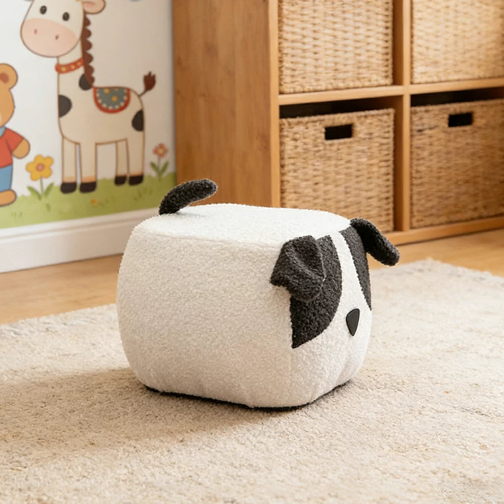LIVARA Dog-Shaped Teddy Fleece Stool, Supportive Comfort Seat, Durable Upholstery, Rounded Safety Design - White