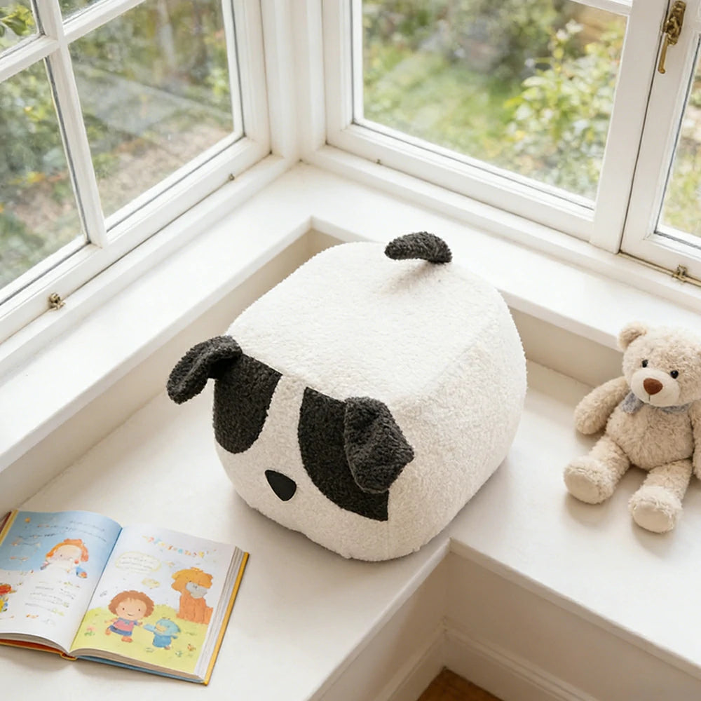 LIVARA Dog-Shaped Teddy Fleece Stool, Supportive Comfort Seat, Durable Upholstery, Rounded Safety Design - White