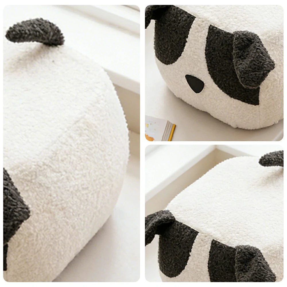 LIVARA Dog-Shaped Teddy Fleece Stool, Supportive Comfort Seat, Durable Upholstery, Rounded Safety Design - White