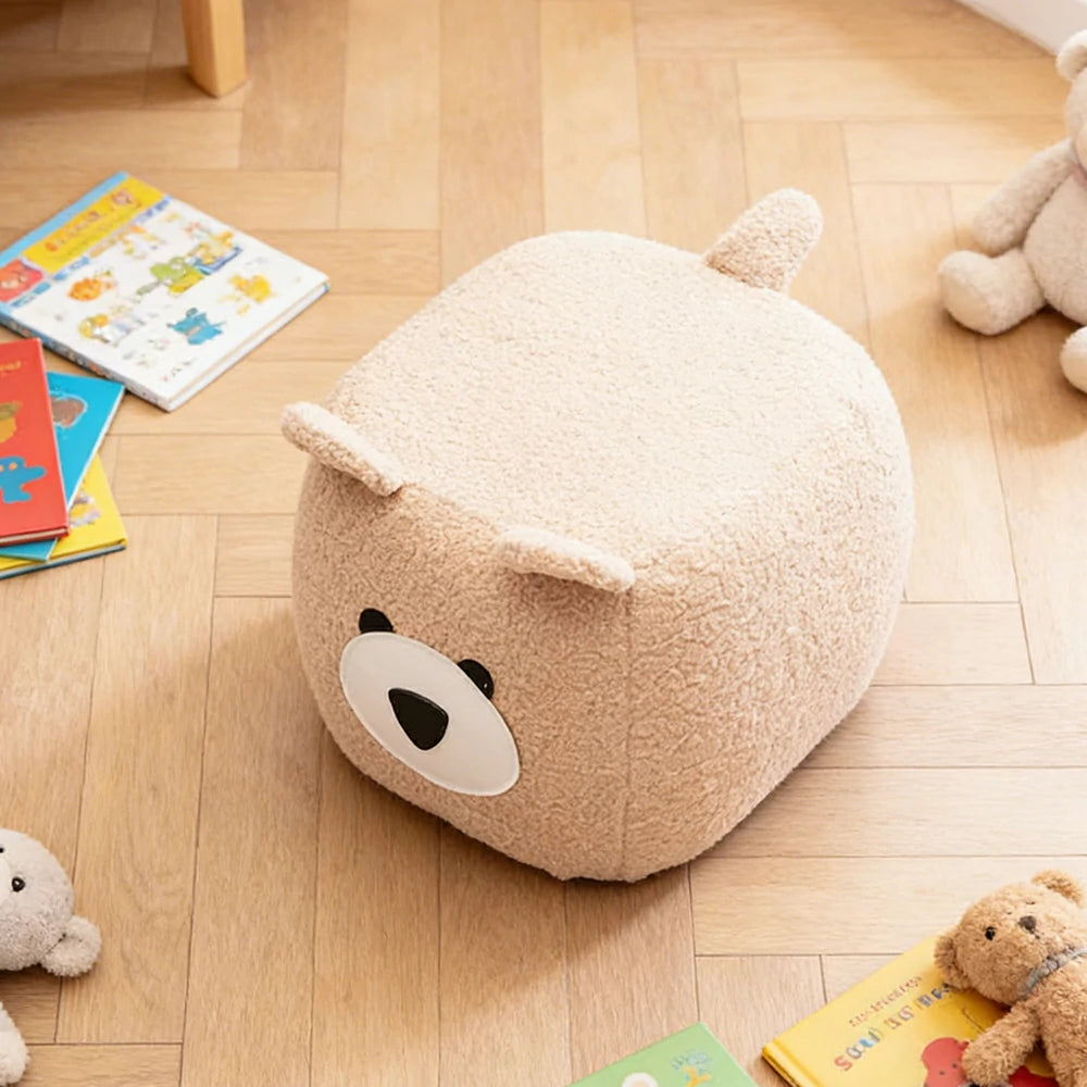 LIVARA Bear-Shaped Teddy Fleece Stool, Supportive Comfort Seat, Durable Upholstery, Rounded Safety Design
