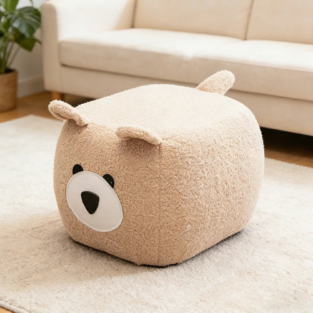 LIVARA Bear-Shaped Teddy Fleece Stool, Supportive Comfort Seat, Durable Upholstery, Rounded Safety Design