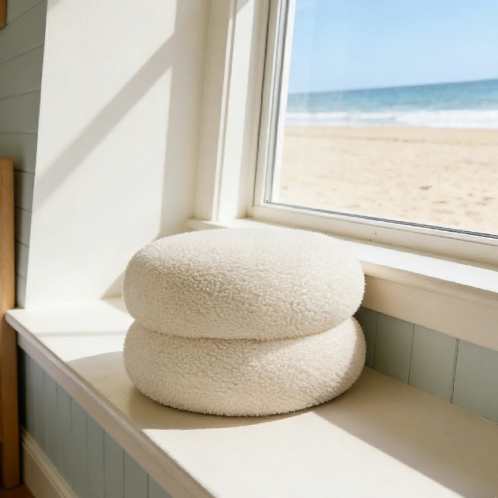 LIVARA Stackable Sherpa Stool, High-Density Foam Cushion, Solid Wood Frame, Space-Saving Design - White