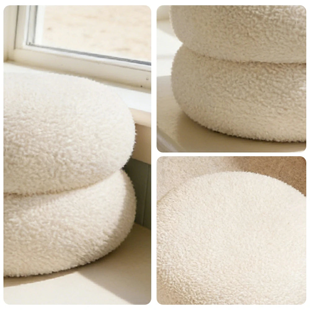LIVARA Stackable Sherpa Stool, High-Density Foam Cushion, Solid Wood Frame, Space-Saving Design - White