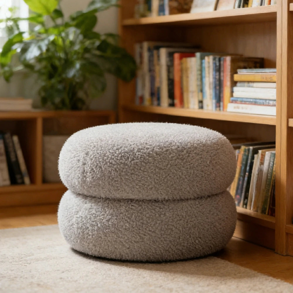 LIVARA Stackable Sherpa Stool, High-Density Foam Cushion, Solid Wood Frame, Space-Saving Design - Grey