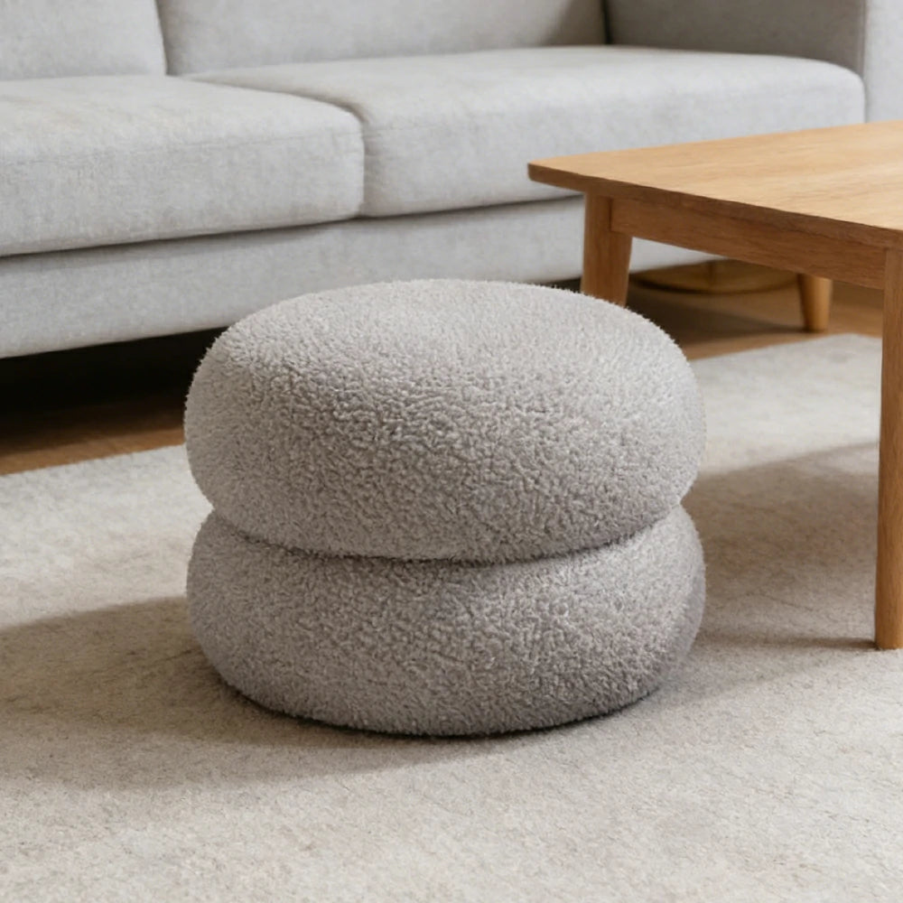 LIVARA Stackable Sherpa Stool, High-Density Foam Cushion, Solid Wood Frame, Space-Saving Design - Grey