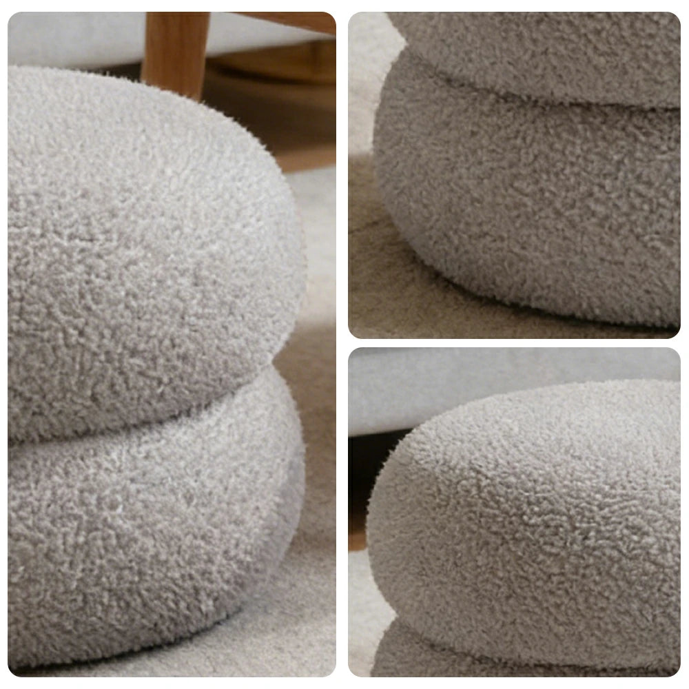 LIVARA Stackable Sherpa Stool, High-Density Foam Cushion, Solid Wood Frame, Space-Saving Design - Grey