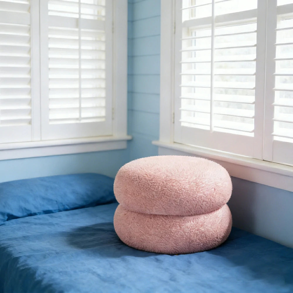 LIVARA Stackable Sherpa Stool, High-Density Foam Cushion, Solid Wood Frame, Space-Saving Design - Pink