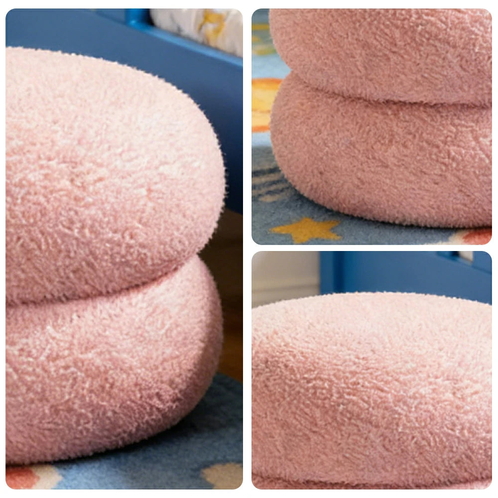 LIVARA Stackable Sherpa Stool, High-Density Foam Cushion, Solid Wood Frame, Space-Saving Design - Pink