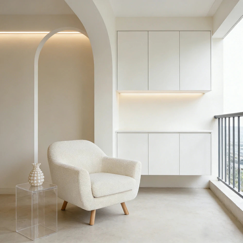 LIVARA Nordic Accent Armchair - Upholstered Single Sofa with High-Resilience Foam, Soft Sherpa Fabric & Solid Wood Legs - Cream