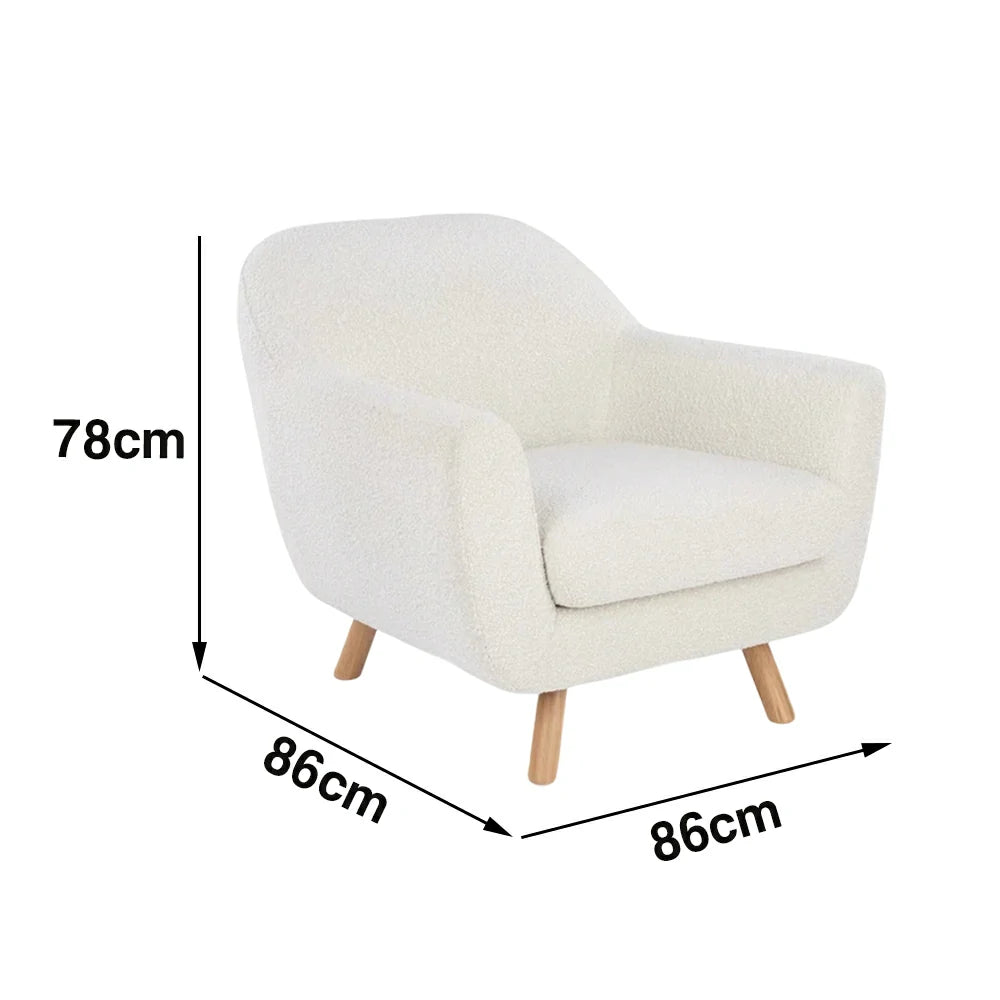 LIVARA Nordic Accent Armchair - Upholstered Single Sofa with High-Resilience Foam, Soft Sherpa Fabric & Solid Wood Legs - Cream