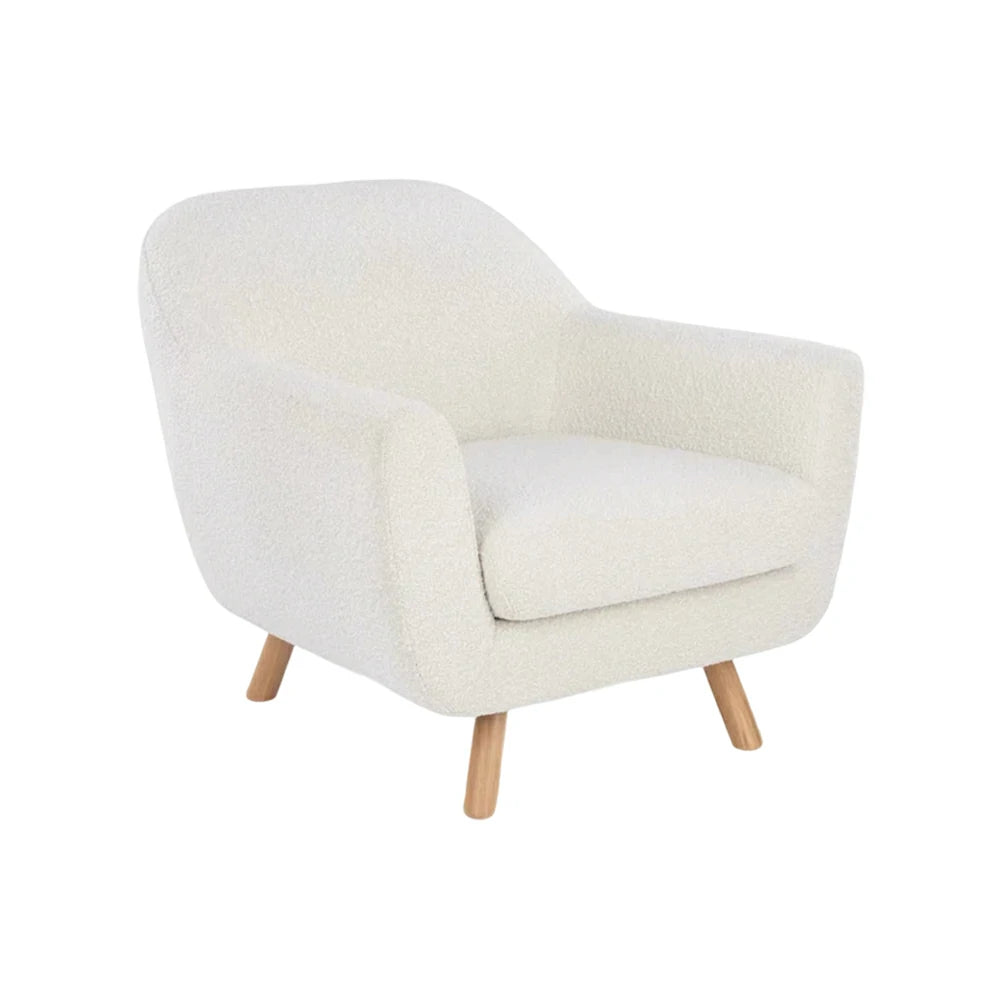 LIVARA Nordic Accent Armchair - Upholstered Single Sofa with High-Resilience Foam, Soft Sherpa Fabric & Solid Wood Legs - Cream