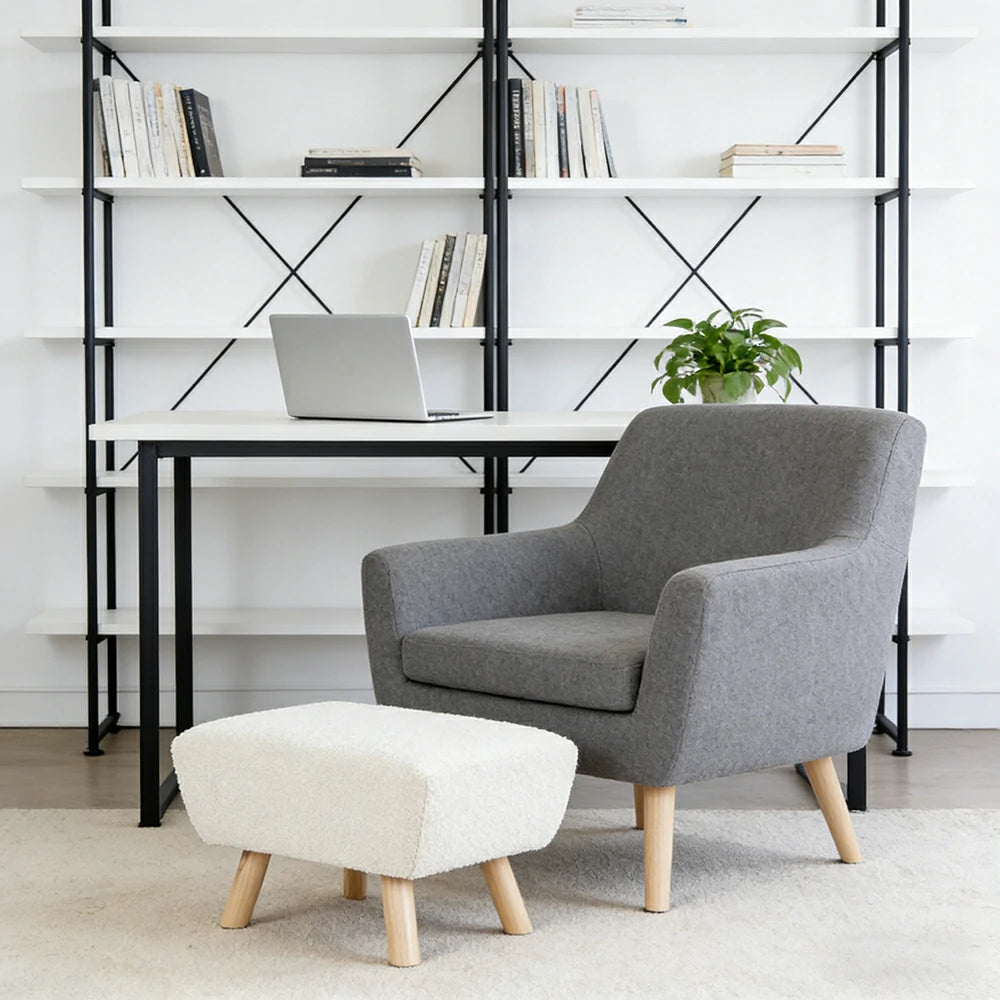 LIVARA Nordic Accent Armchair - Upholstered Single Sofa with High-Resilience Foam, Soft Sherpa Fabric & Solid Wood Legs - Cream
