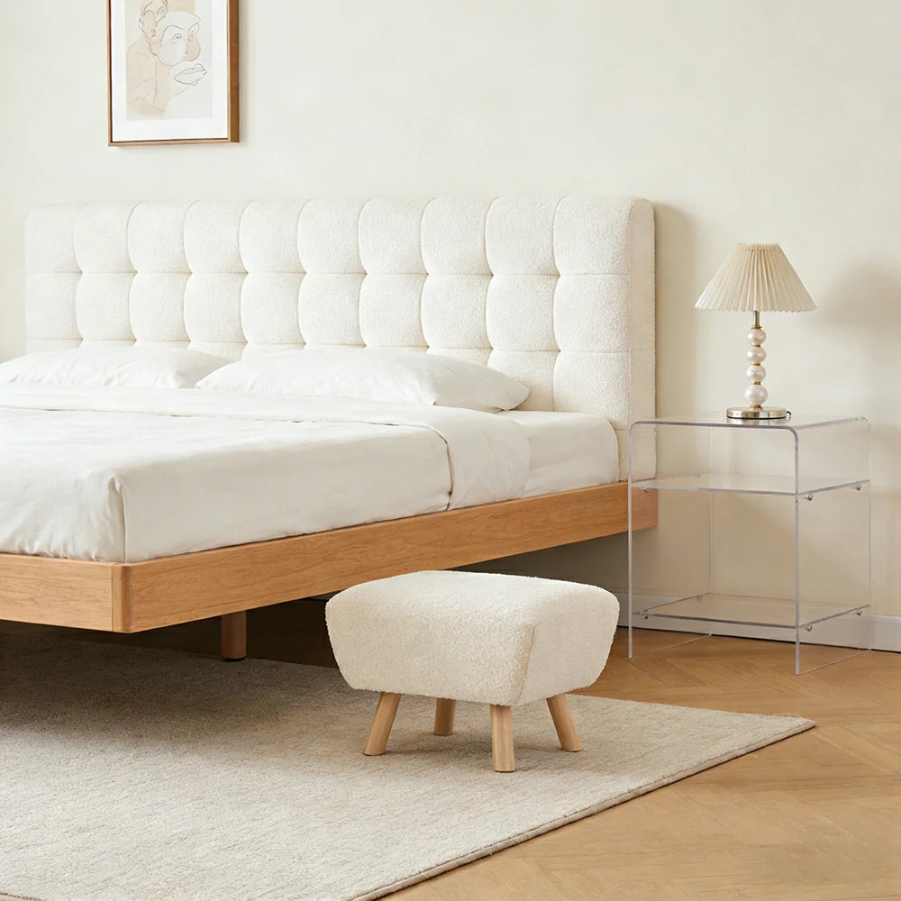 LIVARA Nordic Accent Armchair - Upholstered Single Sofa with High-Resilience Foam, Soft Sherpa Fabric & Solid Wood Legs - Cream