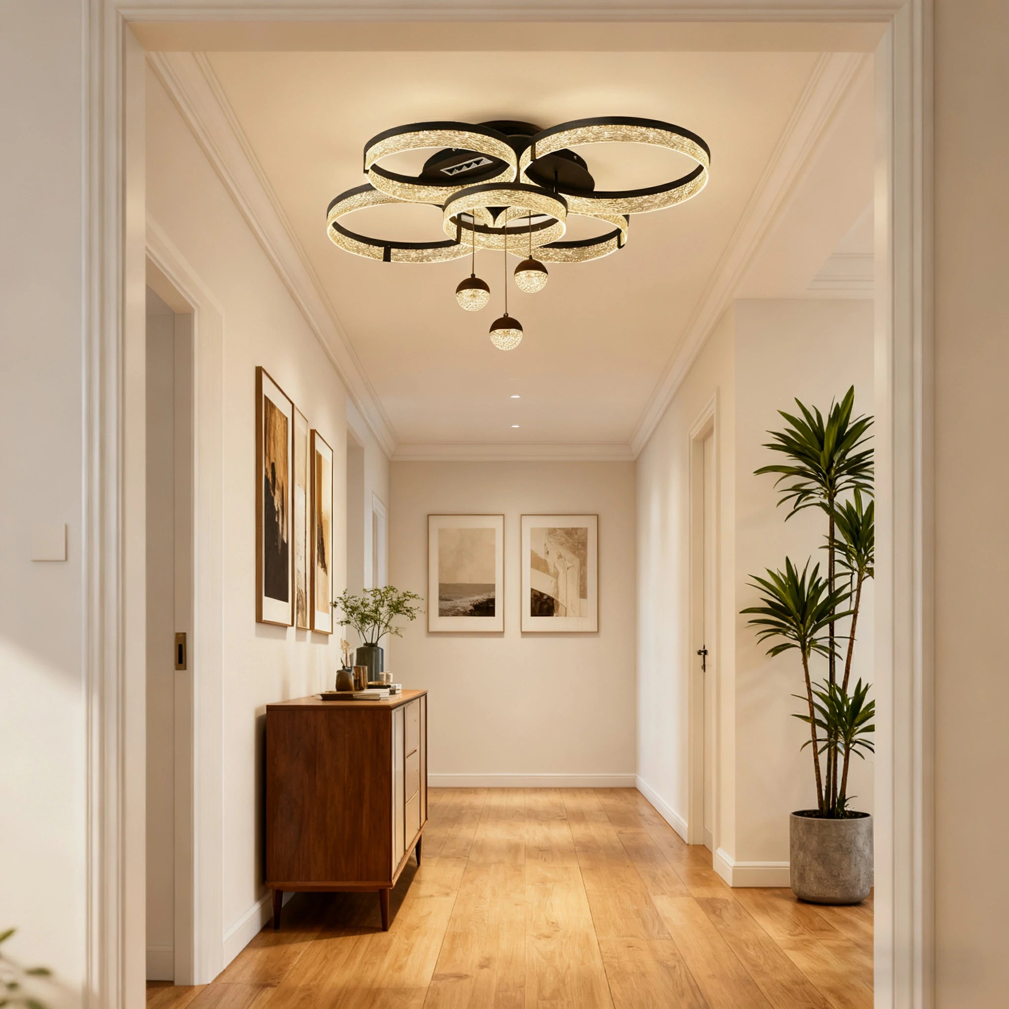 LIVARA 288W Ring-Shaped PMMA Pendant Light with Full-Spectrum Eye-Protection LED, Ra≥97 High CRI & Anti-Glare Grid Design