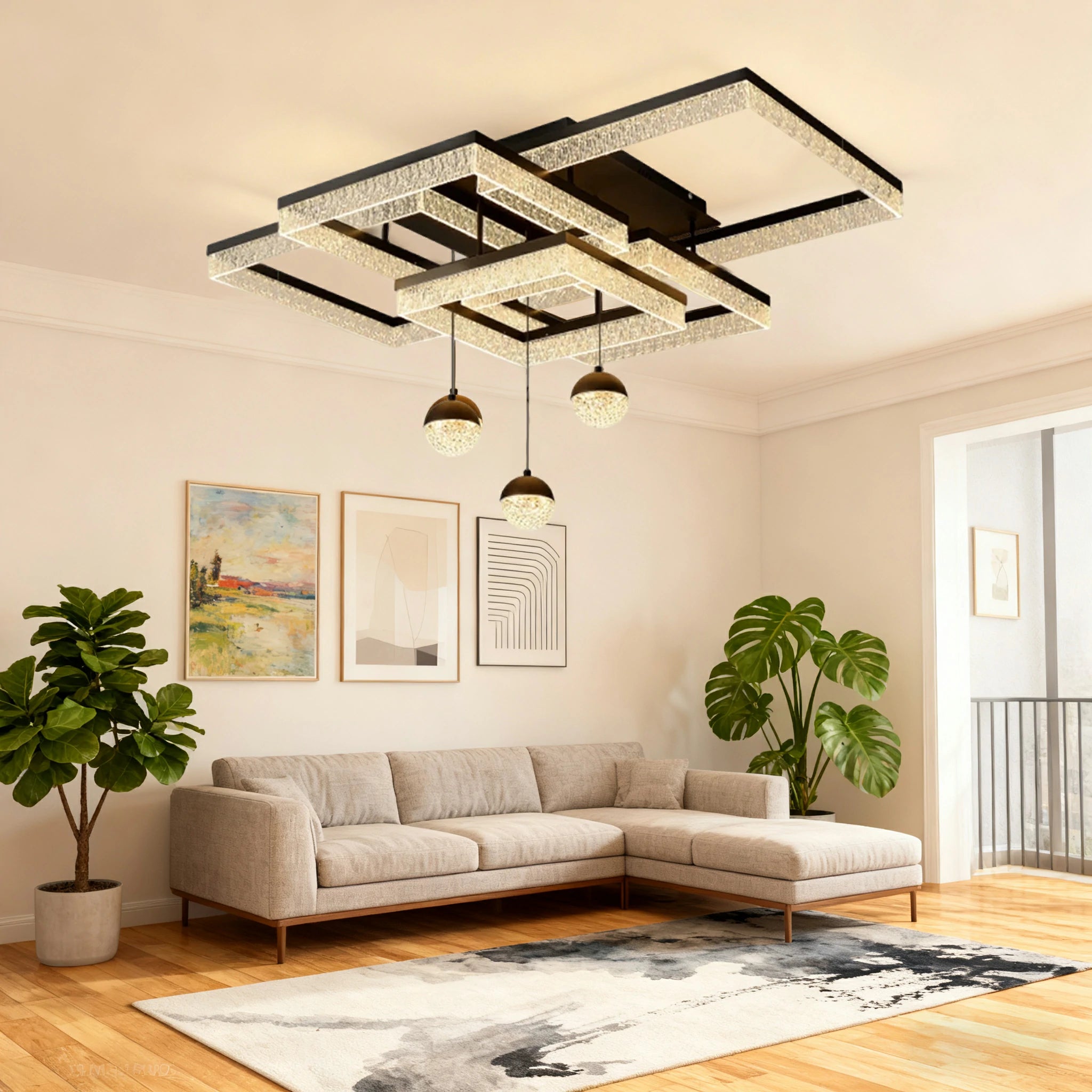 LIVARA 288W Frosted Pendant Light with Full-Spectrum Eye-Protection LED, Ra≥97 High CRI & Anti-Glare Grid Design