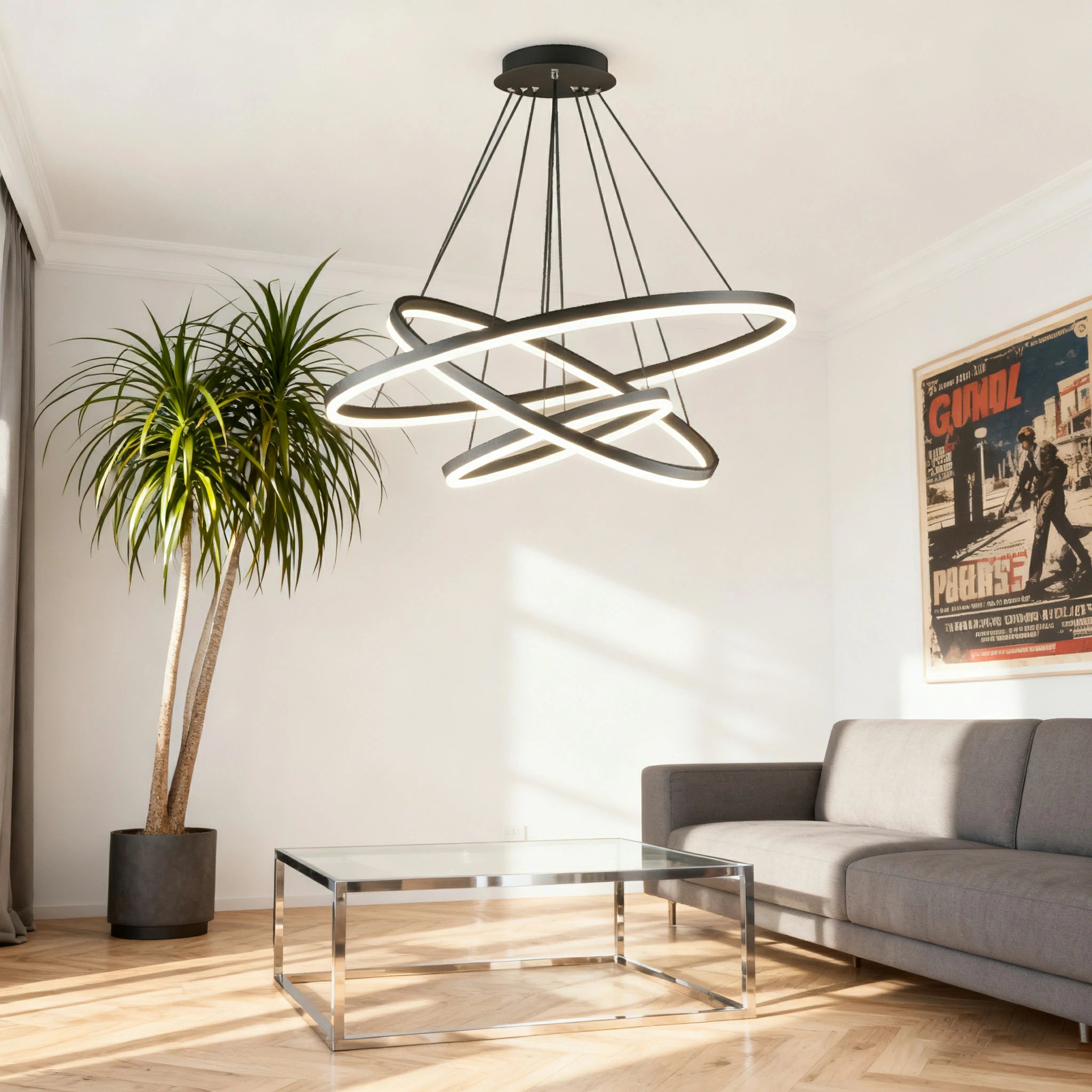 LIVARA 58W Ring Pendant Light with Full-Spectrum Eye-Protection LED, Three-Color Dimmable Lighting & Adjustable Metal Suspension