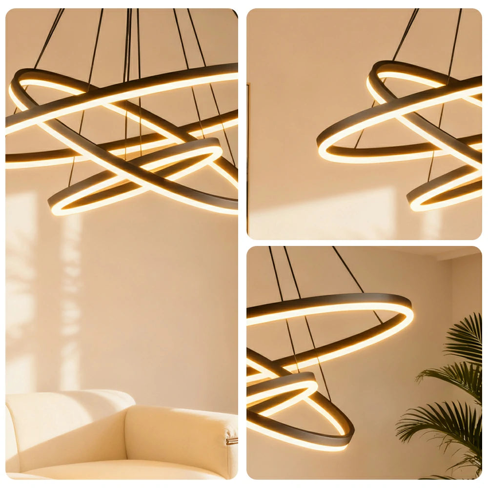 LIVARA 58W Ring Pendant Light with Full-Spectrum Eye-Protection LED, Three-Color Dimmable Lighting & Adjustable Metal Suspension