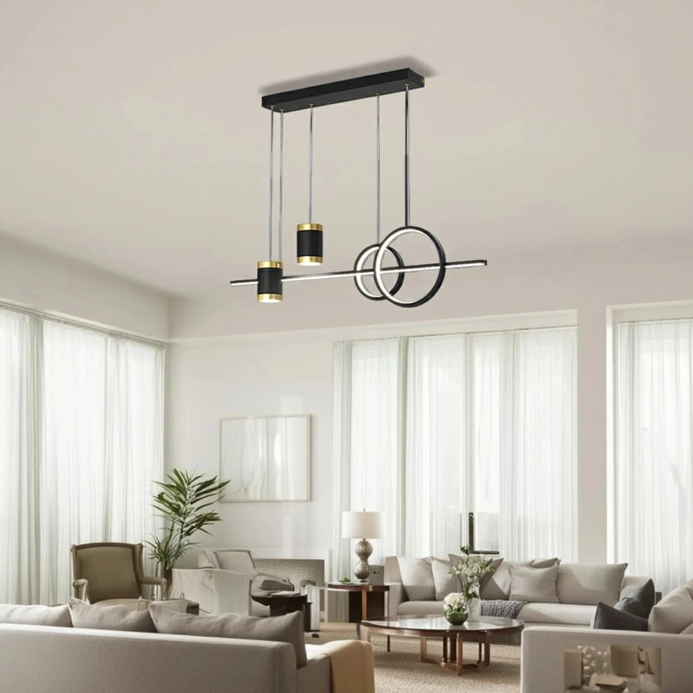 LIVARA 45W Layered Ring Pendant Light with Full-Spectrum Eye-Protection LED, Adjustable 1.5m Suspension & Starlight Upward Glow