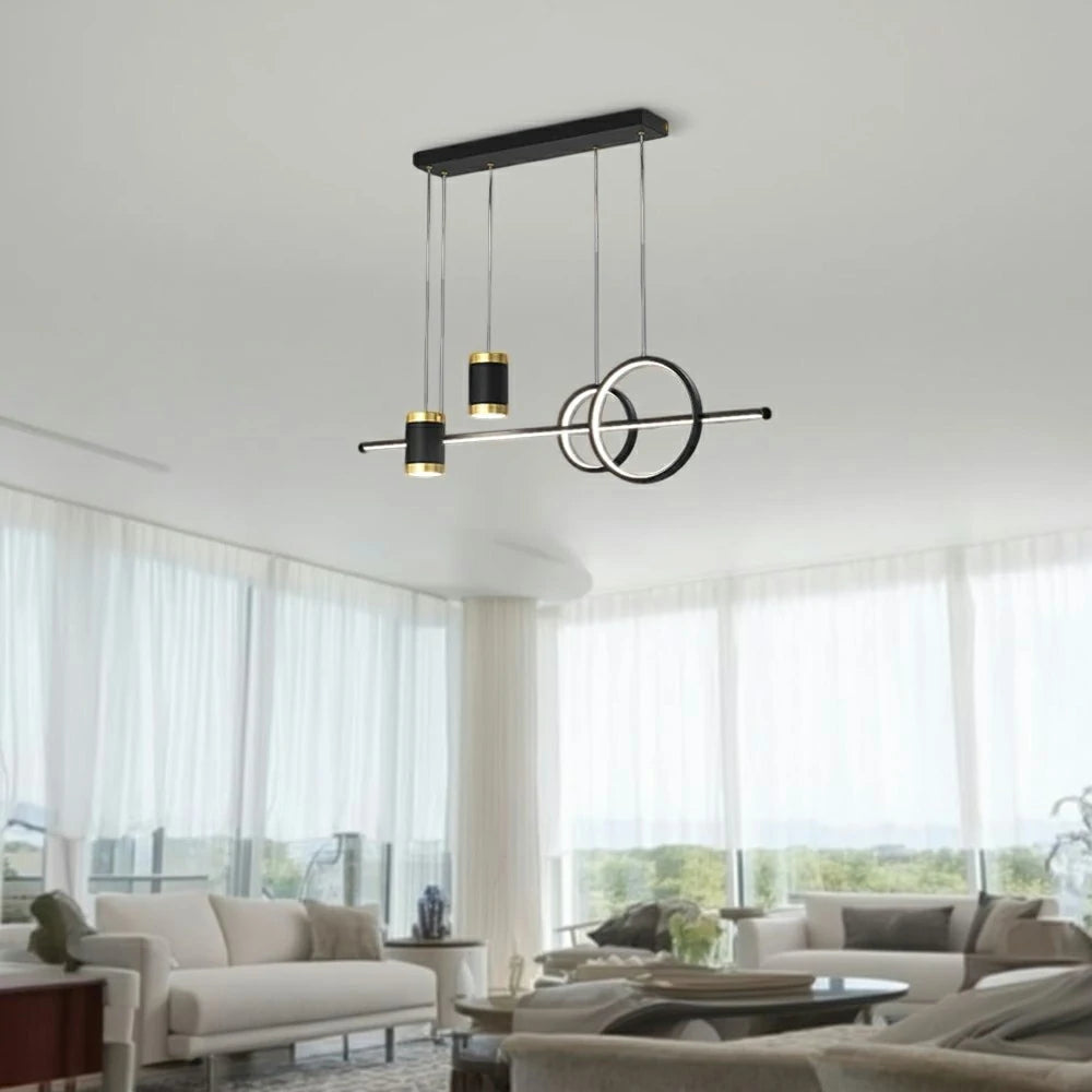 LIVARA 45W Layered Ring Pendant Light with Full-Spectrum Eye-Protection LED, Adjustable 1.5m Suspension & Starlight Upward Glow