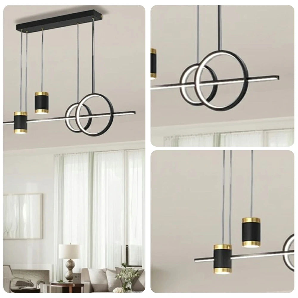 LIVARA 45W Layered Ring Pendant Light with Full-Spectrum Eye-Protection LED, Adjustable 1.5m Suspension & Starlight Upward Glow