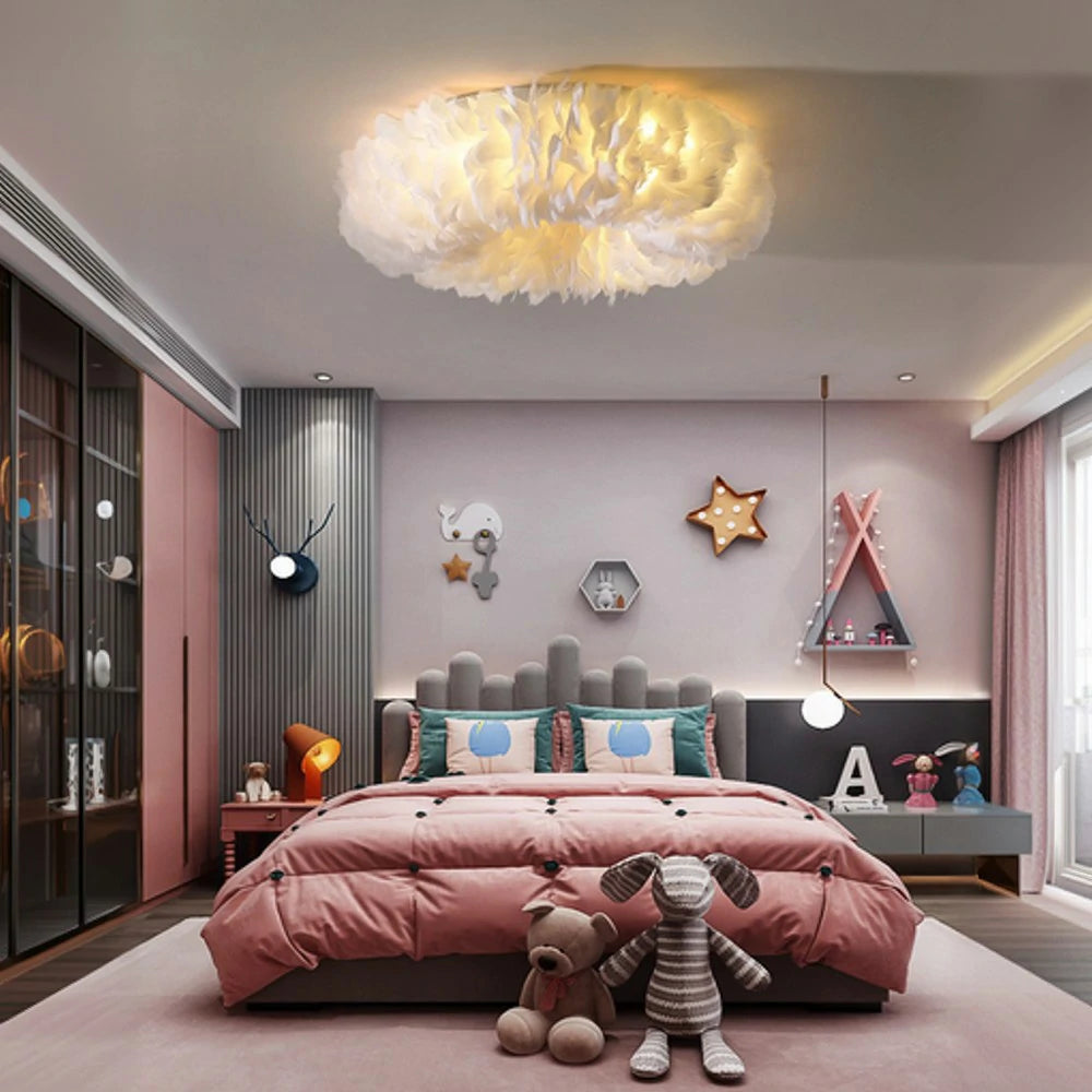 LIVARA Feather Ceiling Light with Natural Goose Feathers, Eye-Protection LED & Three-Color Dimmable Soft Lighting