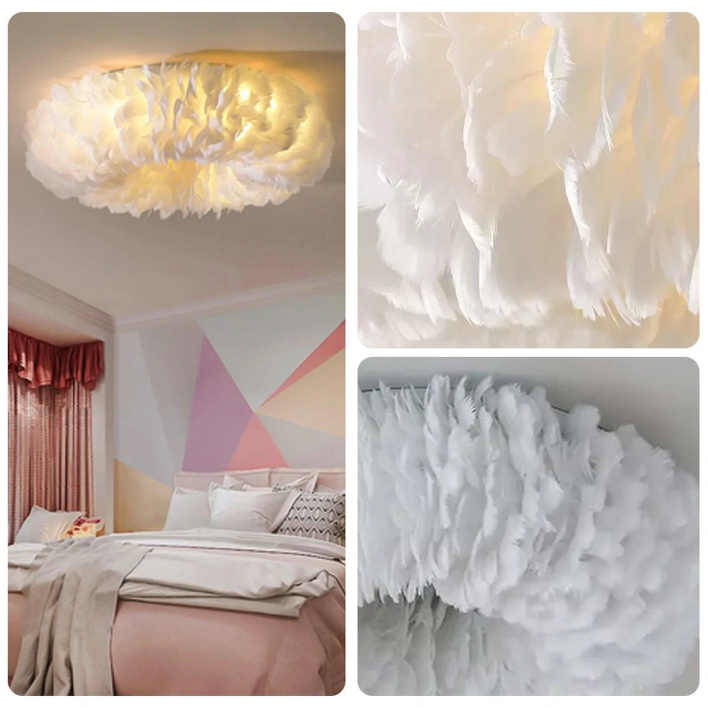 LIVARA Feather Ceiling Light with Natural Goose Feathers, Eye-Protection LED & Three-Color Dimmable Soft Lighting