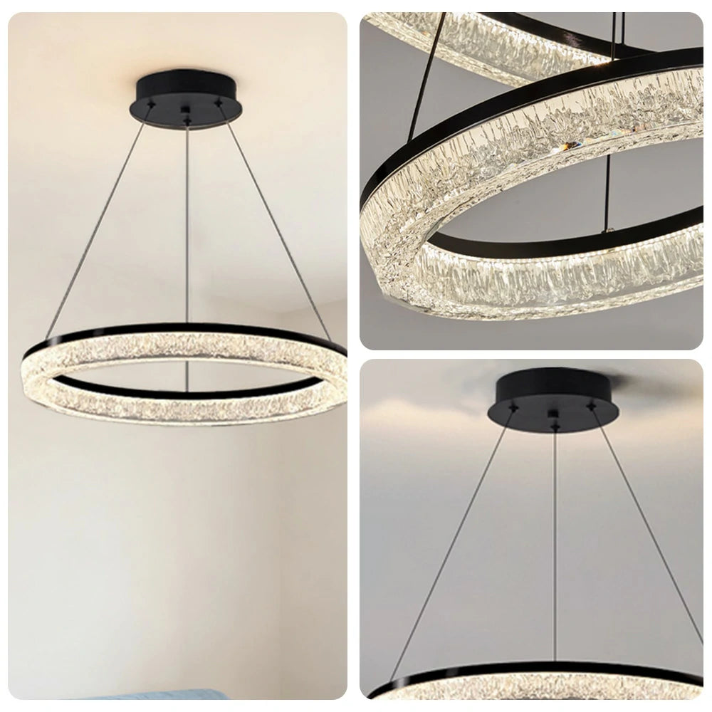 LIVARA 48W Crystal Pendant Light with Full-Spectrum Eye-Protection LED, Three-Color Dimmable Lighting & Matte Iron Body Design
