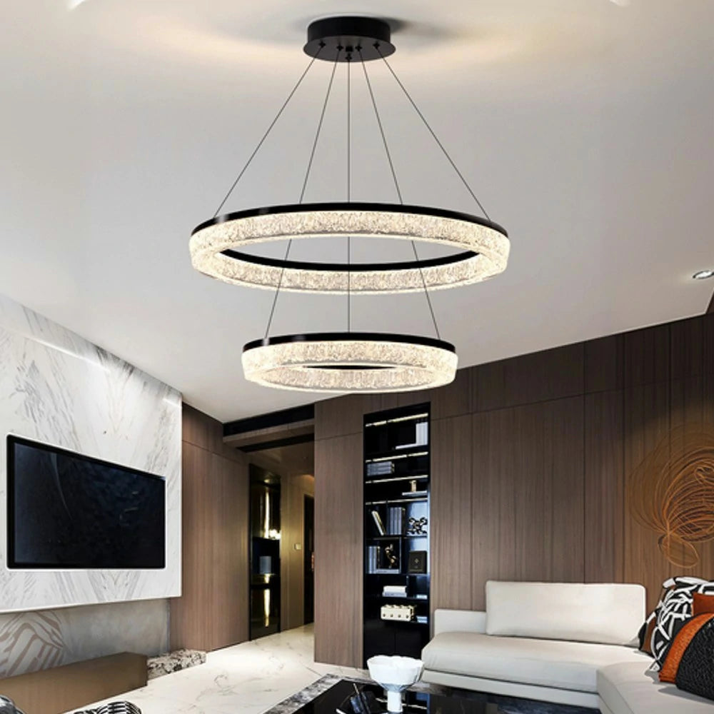 LIVARA 124W Crystal Pendant Light with Full-Spectrum Eye-Protection LED, Three-Color Dimmable Lighting & Matte Iron Body Design