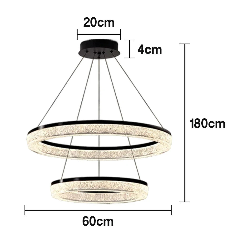 LIVARA 124W Crystal Pendant Light with Full-Spectrum Eye-Protection LED, Three-Color Dimmable Lighting & Matte Iron Body Design