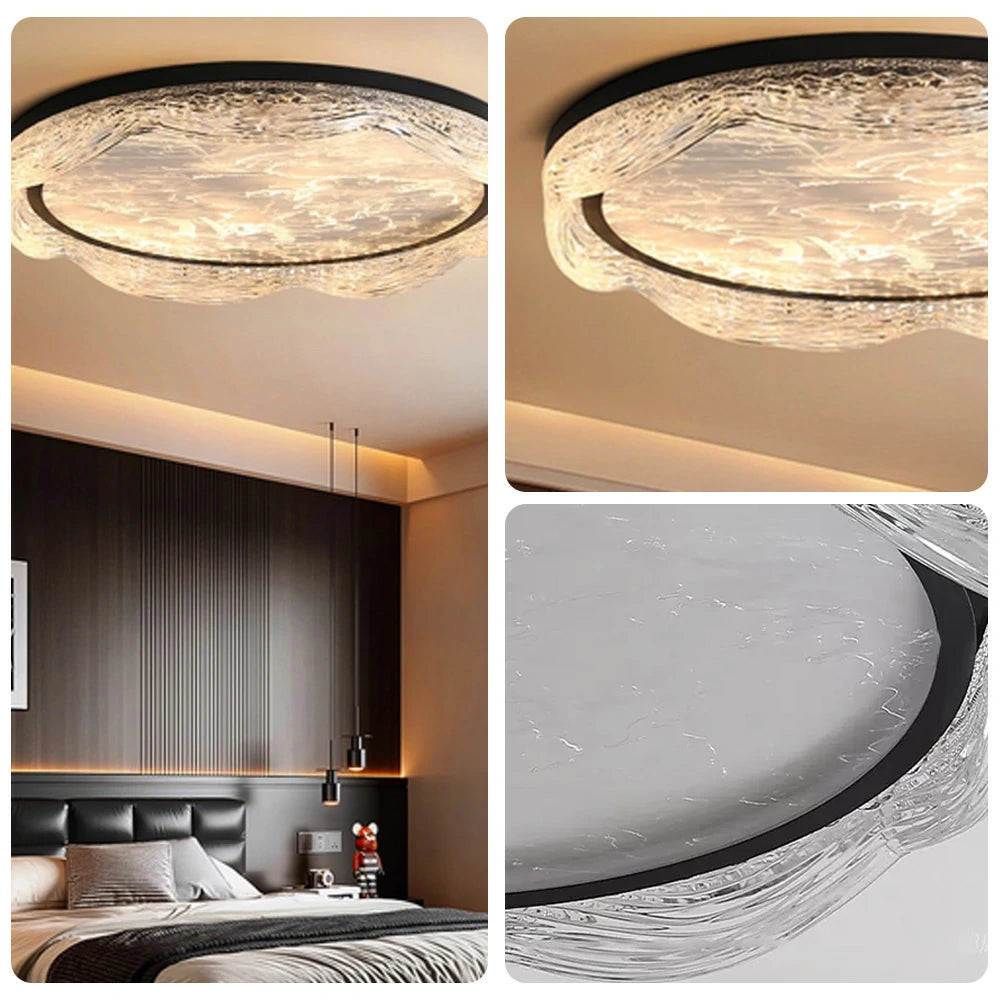 LIVARA 96W Ceiling Light with Full-Spectrum Eye-Protection LED, Three-Color Dimmable Lighting & Textured PMMA Soft Diffuser - Black