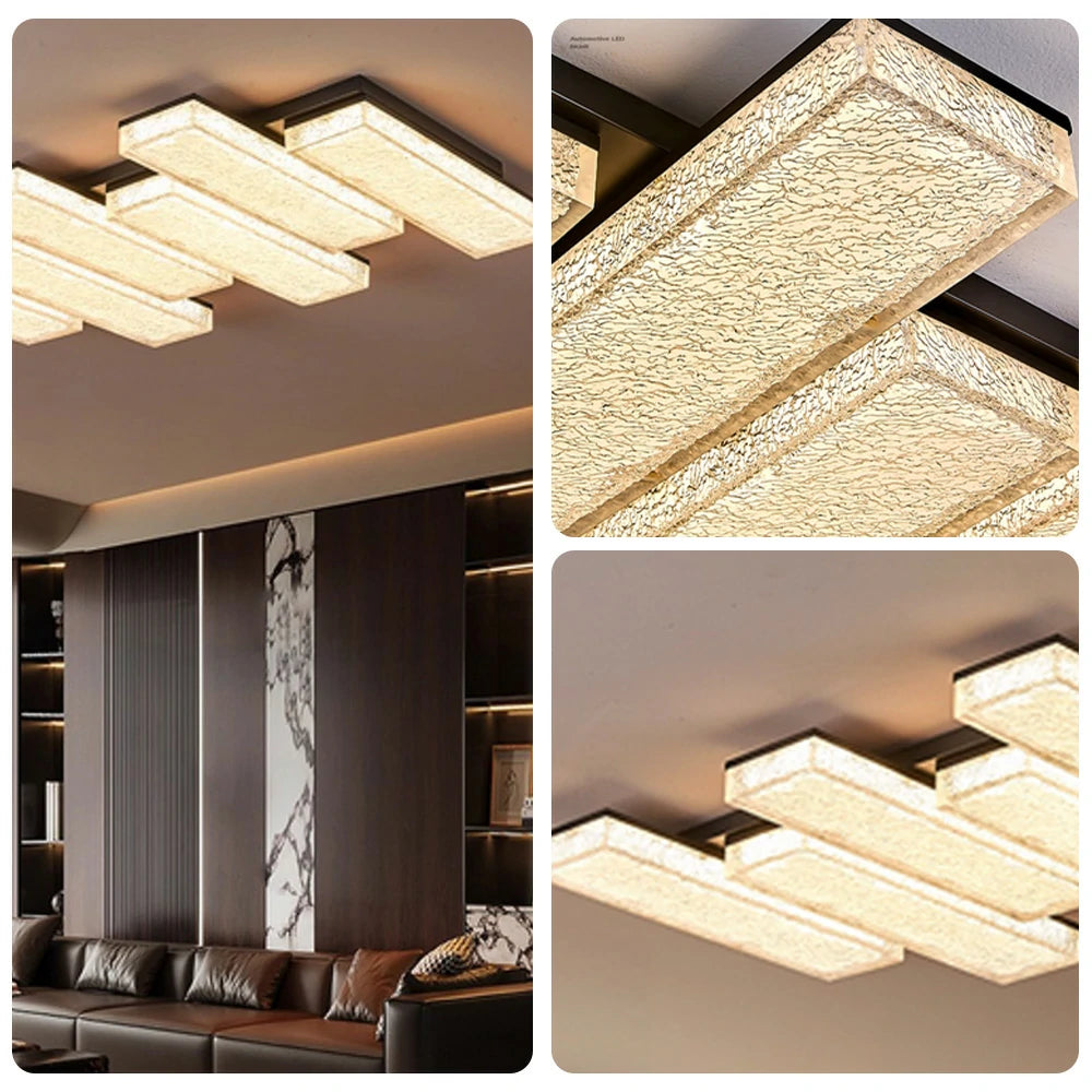 LIVARA 216W Aluminium Ceiling Light with Full-Spectrum Eye-Protection LED, Three-Color Dimmable Lighting & Textured PMMA Lampshade - Matte Black